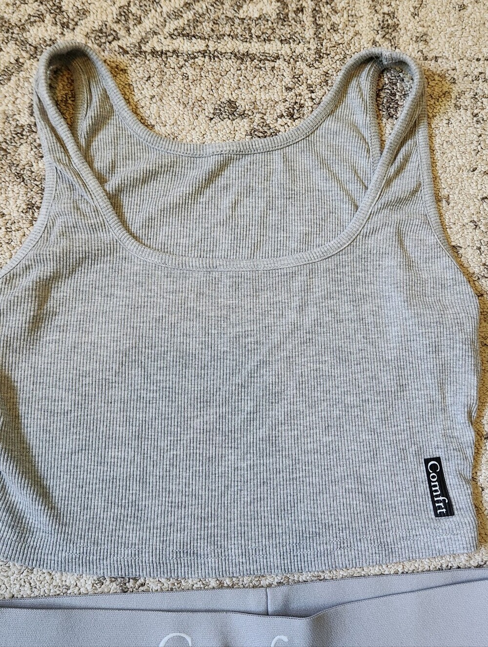 Comfrt Light Gray Ribbed Lounge Set - Tank & Shorts - Picture 3 of 9